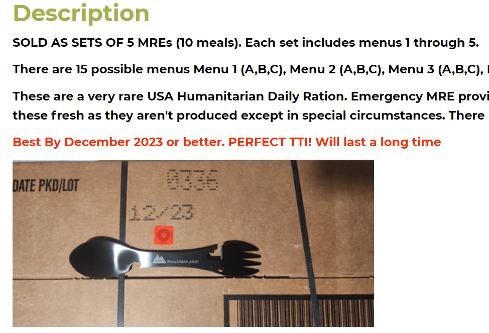 Humanitarian Daily Ration Full Pallet of 48 Cases (480 days of food ...