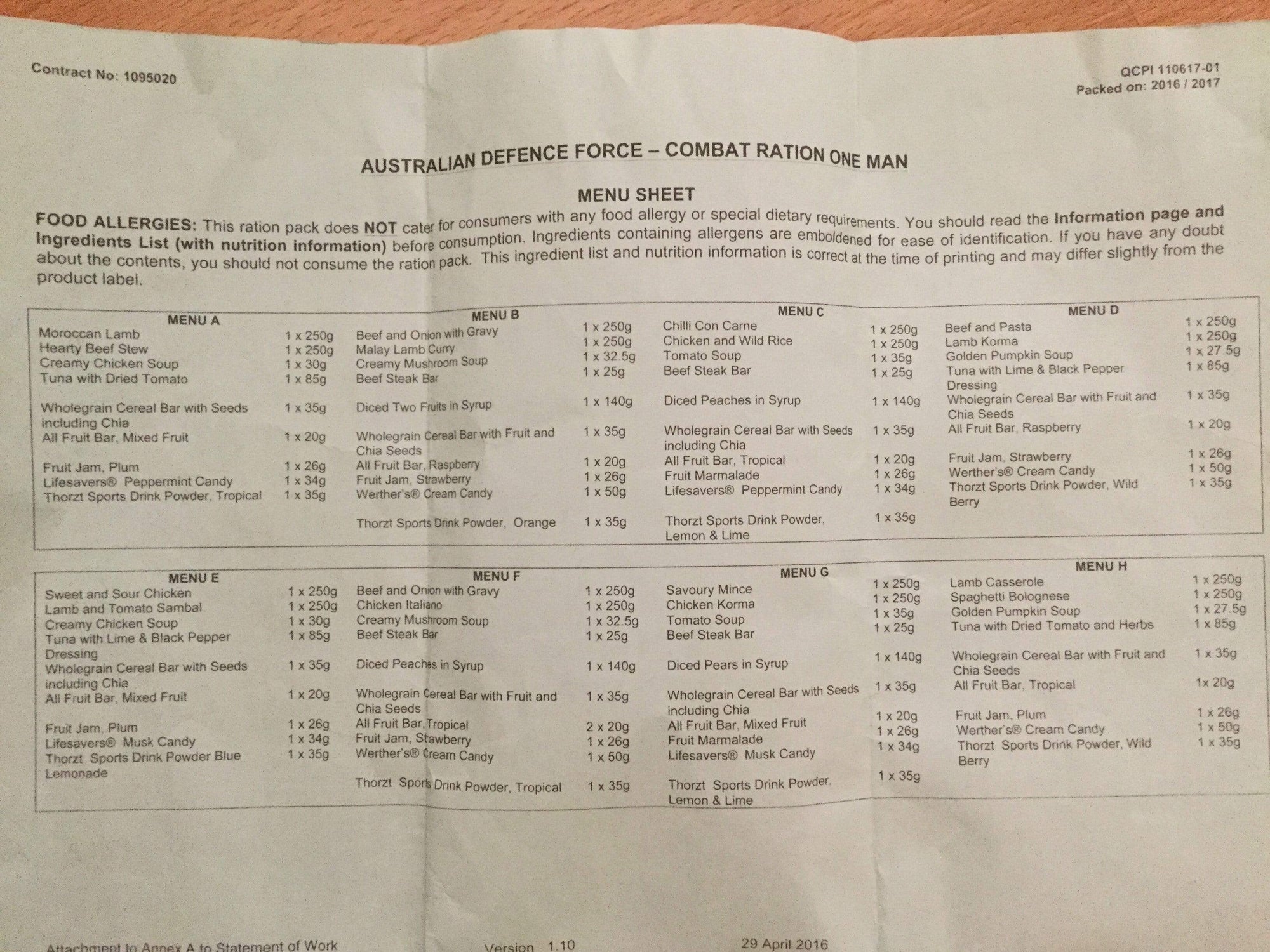 Australia CR1M Armed Forces 24 hour combat ration | Foreign and ...
