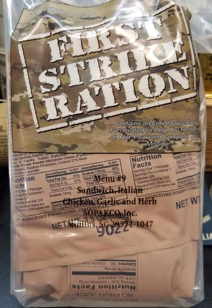 USA First Strike Ration 24 hour MRE best by 2026