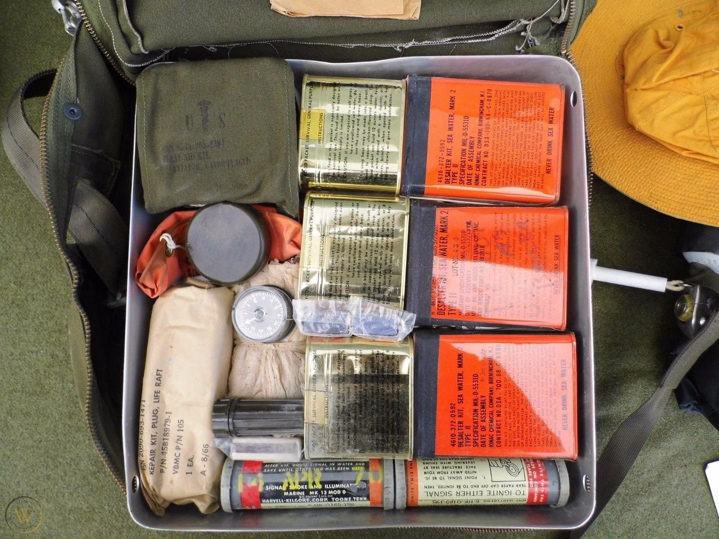 military survival gear Rare Vintage 1967 US Air Force Survival Kit Over Water OV-1